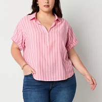 a.n.a Plus Womens Short Sleeve Blouse