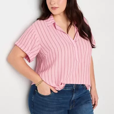 a.n.a Plus Womens Short Sleeve Blouse