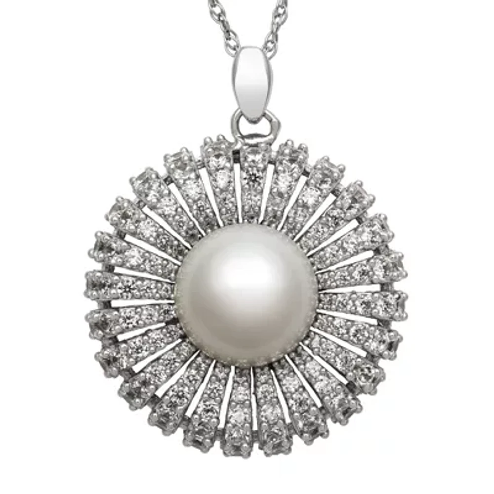 Sterling Silver Freshwater Pearl and Cubic Zirconia Pendant