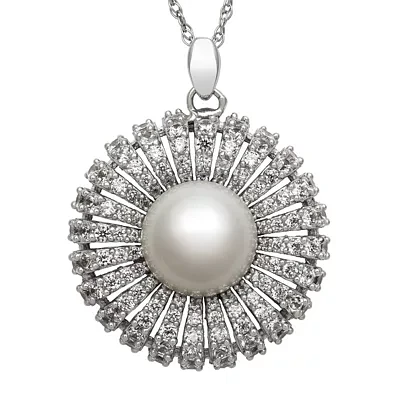 Sterling Silver Freshwater Pearl and Cubic Zirconia Pendant