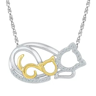 "Mother And Daughter" Cat Womens 1/10 CT. T.W. Mined White Diamond 10K Gold Over Silver Pendant Necklace