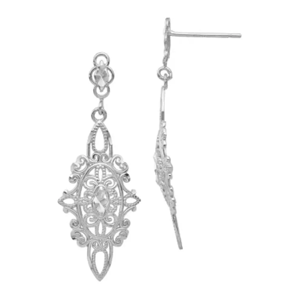 14K White Gold Drop Earrings