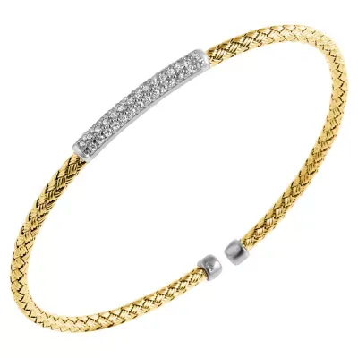 Paris 1901 By Charles Garnier Womens White Cubic Zirconia Sterling Silver 18K Gold Over Silver Cuff Bracelet