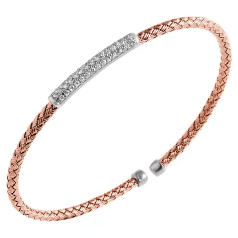 Paris 1901 By Charles Garnier Womens White Cubic Zirconia Sterling Silver 18K Rose Gold Over Silver Cuff Bracelet