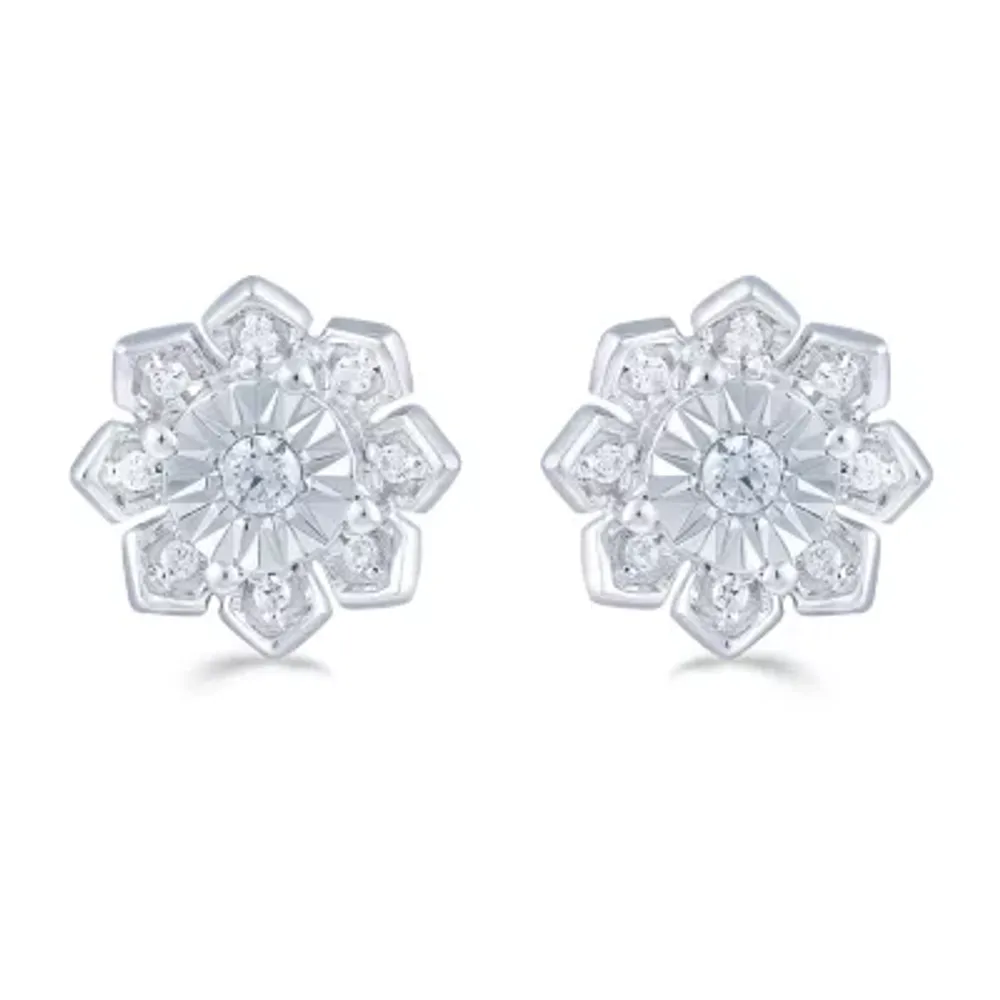 1/6 CT. T.W. Natural White Diamond Sterling Silver 9.4mm Flower Stud Earrings