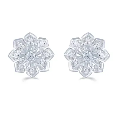 1/6 CT. T.W. Natural White Diamond Sterling Silver 9.4mm Flower Stud Earrings