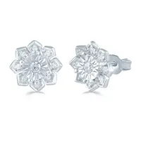 1/6 CT. T.W. Natural White Diamond Sterling Silver 9.4mm Flower Stud Earrings