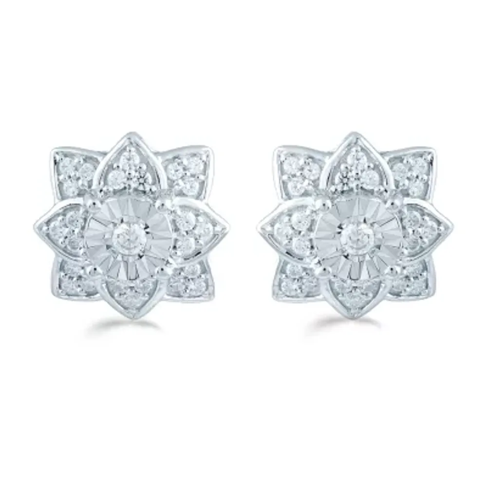 1/3 CT. T.W. Natural White Diamond Sterling Silver 11.1mm Flower Stud Earrings