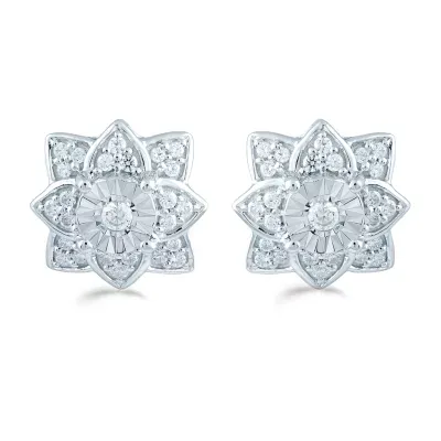 1/3 CT. T.W. Natural White Diamond Sterling Silver 11.1mm Flower Stud Earrings