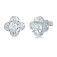 3/ CT. T.W. Natural White Diamond Sterling Silver 10.6mm Flower Stud Earrings