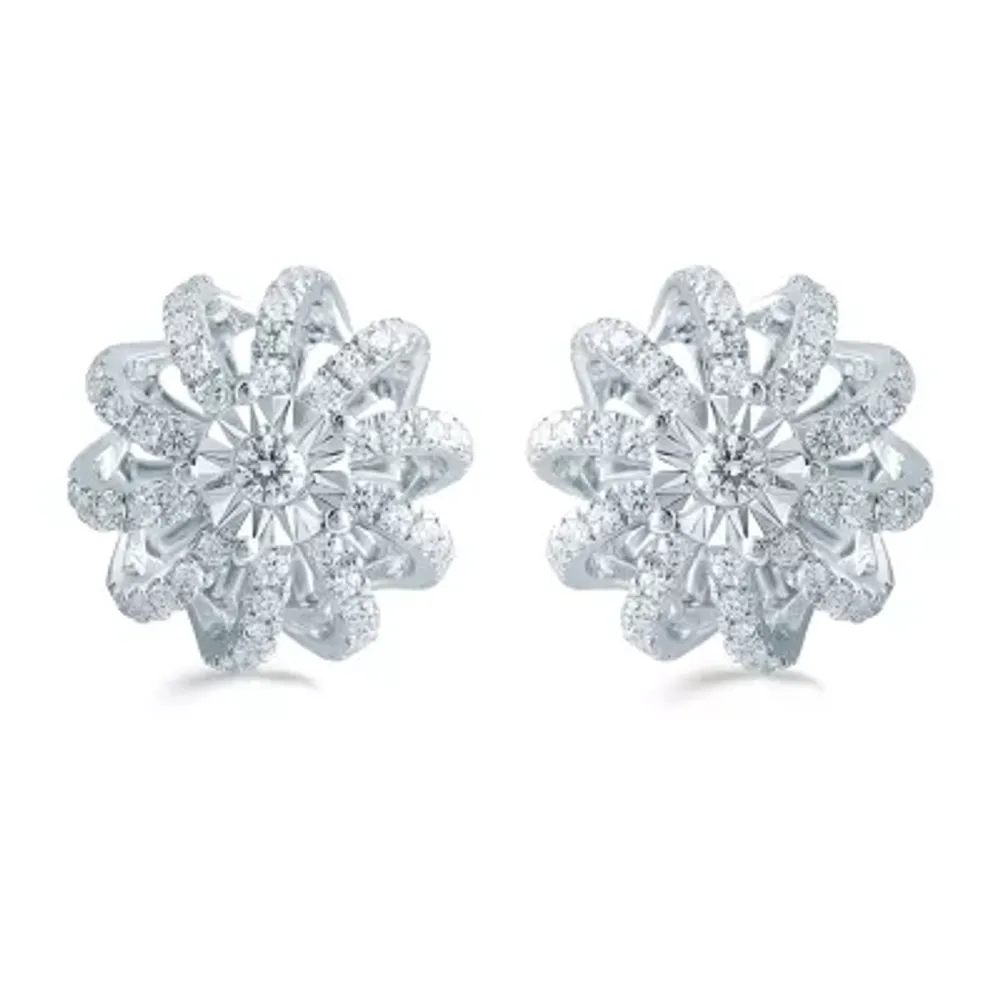 1/2 CT. T.W. Natural White Diamond Sterling Silver 11.9mm Flower Stud Earrings