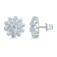 1/ CT. T.W. Natural White Diamond Sterling Silver 11.9mm Flower Stud Earrings