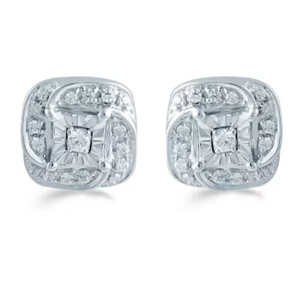 1/5 CT. Natural White Diamond Sterling Silver 8.6mm Stud Earrings