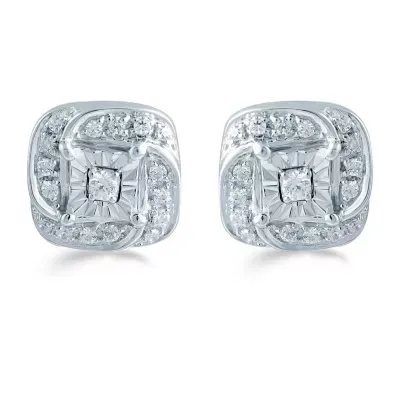 1/5 CT. Natural White Diamond Sterling Silver 8.6mm Stud Earrings