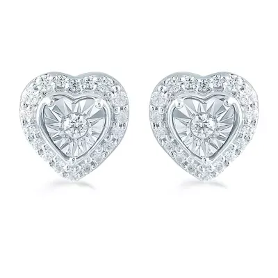 1/4 CT. T.W. Natural White Diamond Sterling Silver 8.4mm Heart Stud Earrings