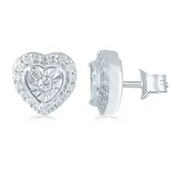 1/4 CT. T.W. Natural White Diamond Sterling Silver 8.4mm Heart Stud Earrings