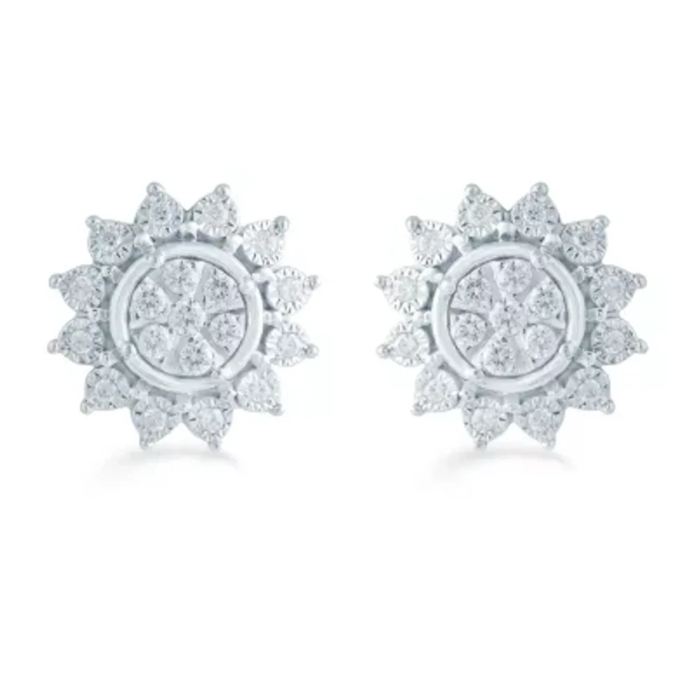 1/3 CT. T.W. Natural White Diamond Sterling Silver 11.9mm Flower Stud Earrings