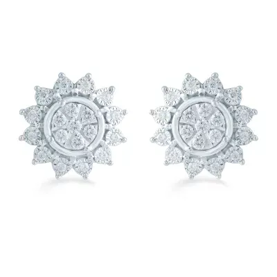 1/3 CT. T.W. Natural White Diamond Sterling Silver 11.9mm Flower Stud Earrings