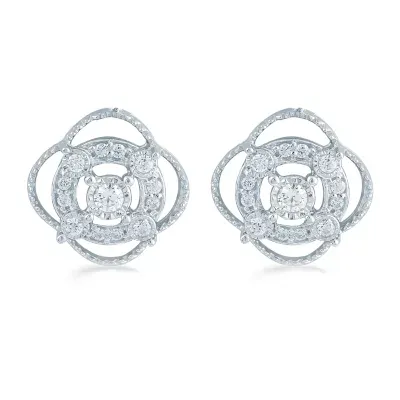 1/5 CT. Natural White Diamond Sterling Silver 10.6mm Stud Earrings