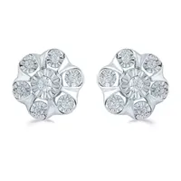 1/4 CT. T.W. Natural White Diamond Sterling Silver 10.9mm Flower Stud Earrings