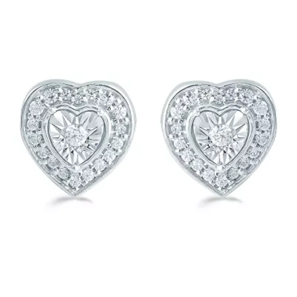 1/4 CT. T.W. Natural White Diamond Sterling Silver 9.6mm Heart Stud Earrings