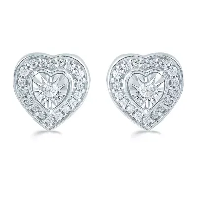 1/4 CT. T.W. Natural White Diamond Sterling Silver 9.6mm Heart Stud Earrings