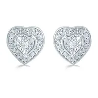 1/4 CT. T.W. Natural White Diamond Sterling Silver 9.6mm Heart Stud Earrings