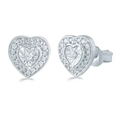 1/4 CT. T.W. Mined White Diamond Sterling Silver 9.6mm Heart Stud Earrings