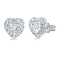 1/4 CT. T.W. Natural White Diamond Sterling Silver 9.6mm Heart Stud Earrings