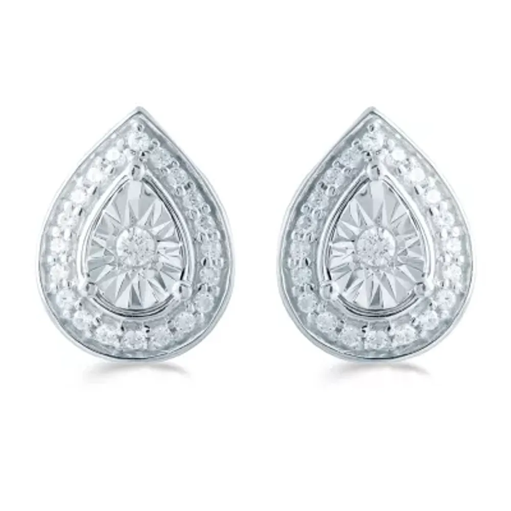 1/5 CT. Natural White Diamond Sterling Silver 10.6mm Pear Stud Earrings