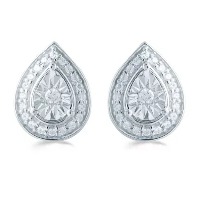 1/5 CT. Natural White Diamond Sterling Silver 10.6mm Pear Stud Earrings