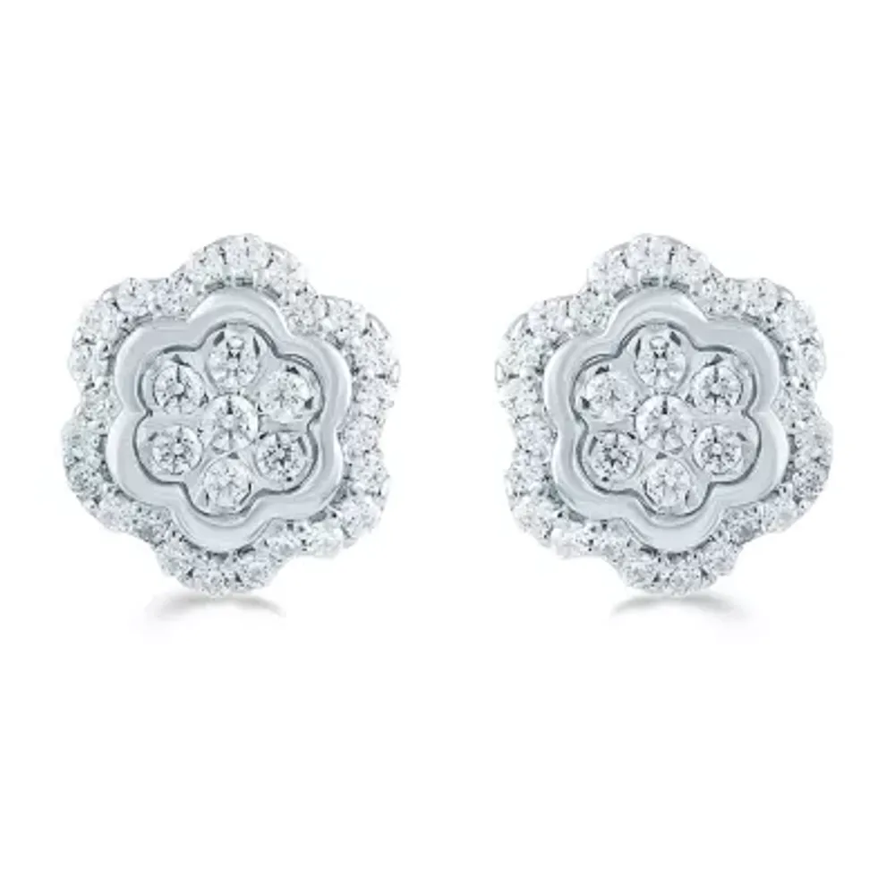 1/2 CT. T.W. Natural White Diamond Sterling Silver 10.2mm Flower Stud Earrings
