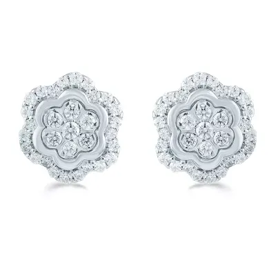 1/2 CT. T.W. Natural White Diamond Sterling Silver 10.2mm Flower Stud Earrings