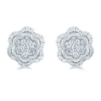 1/2 CT. T.W. Natural White Diamond Sterling Silver 10.2mm Flower Stud Earrings