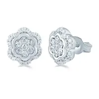 1/2 CT. T.W. Natural White Diamond Sterling Silver 10.2mm Flower Stud Earrings