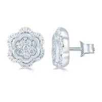 1/2 CT. T.W. Natural White Diamond Sterling Silver 10.2mm Flower Stud Earrings