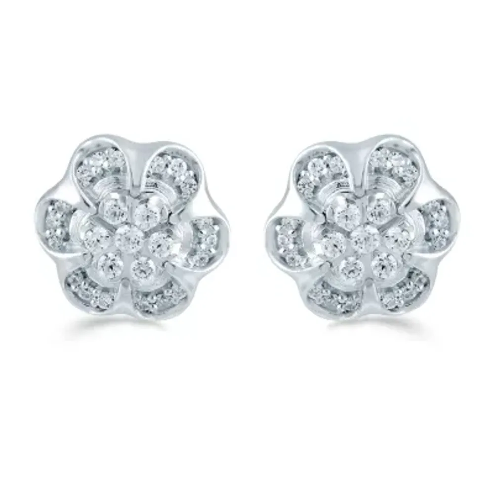 3/ CT. T.W. Natural White Diamond Sterling Silver 10.6mm Flower Stud Earrings