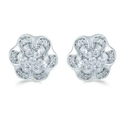 3/ CT. T.W. Natural White Diamond Sterling Silver 10.6mm Flower Stud Earrings