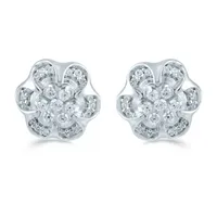 3/ CT. T.W. Natural White Diamond Sterling Silver 10.6mm Flower Stud Earrings