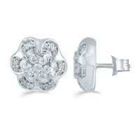 3/ CT. T.W. Natural White Diamond Sterling Silver 10.6mm Flower Stud Earrings