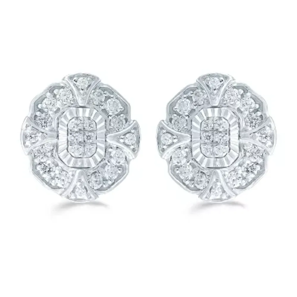 3 CT. T.W. Natural White Diamond Sterling Silver 11.2mm Stud Earrings