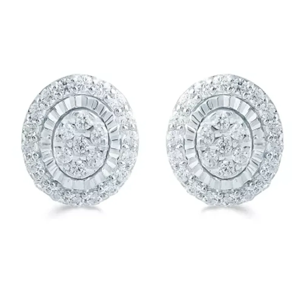 1/3 CT. T.W. Natural White Diamond Sterling Silver 8mm Stud Earrings
