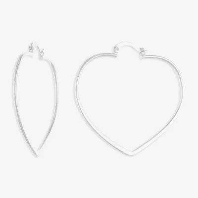 Silver Reflections Pure Silver Over Brass Heart Hoop Earrings