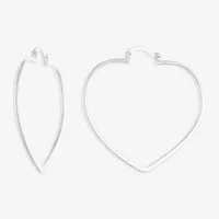 Silver Reflections Pure Silver Over Brass Heart Hoop Earrings