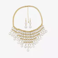 Bold Elements Bib Bead Drop Collar Necklace Drop Earring 2-pc. Simulated Pearl Jewelry Set