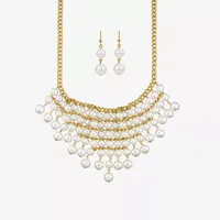 Bold Elements Bib Bead Drop Collar Necklace Drop Earring 2-pc. Simulated Pearl Jewelry Set