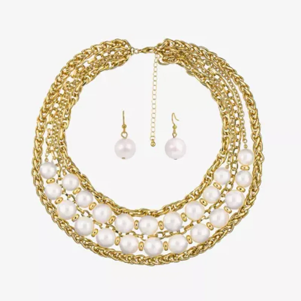 Monet Jewelry Collar Necklace, Stretch Bracelet And Stud Earring 3-pc.  Simulated Pearl Jewelry Set - JCPenney