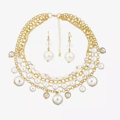 Bold Elements Beaded Illusion Necklace & Drop Earring 2-pc. Simulated Pearl Jewelry Set