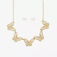 Bold Elements Gold Tone Collar Necklace & Stud Earrings 2-pc. Simulated Pearl Butterfly Jewelry Set