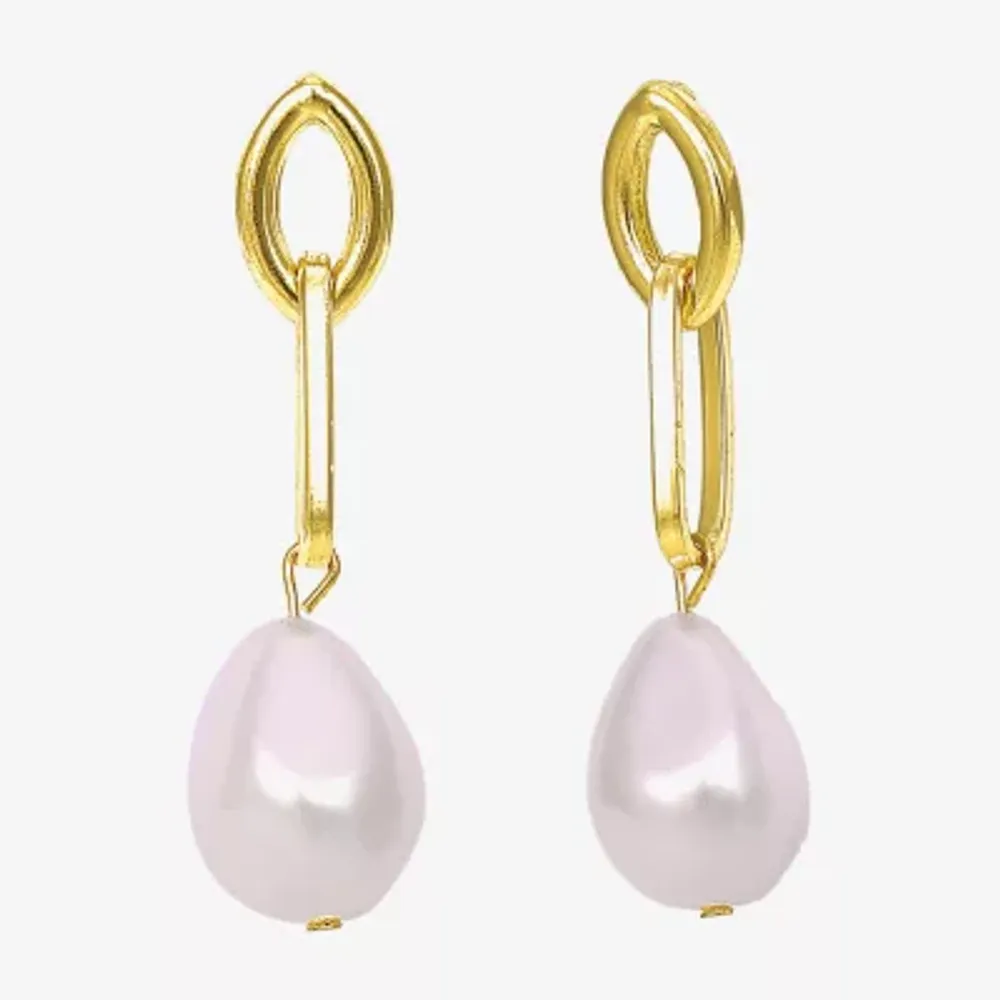 Bold Elements Oval Bead Simulated Pearl Drop Earrings